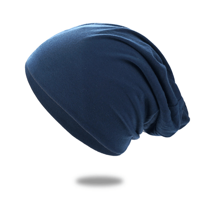 Soft lightweight navy blue running beanie for women and men, unisex cotton hat, perfect for casual wear and breathable comfort, SF1653.